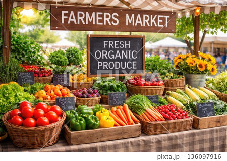 Farmers Market Stall with Fresh Organic...のイラスト素材 [136097916] - PIXTA