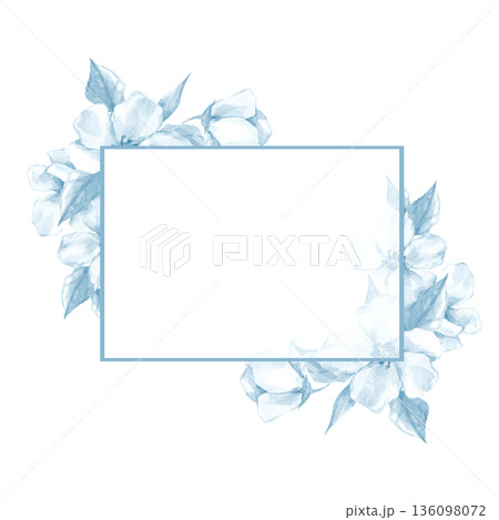 Watercolor blue floral horizontal frame isolated Watercolor blue floral horizontal frame isolated 136098072