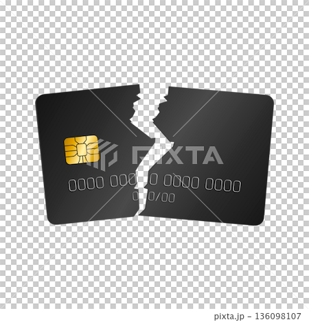 Broken bank card split in half, without background. Broken bank card split in half, without background. 136098107