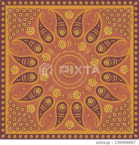 Monochrome brown scarf or bandana design with paisley mandala pattern Monochrome brown scarf or bandana design with paisley mandala pattern 136098667