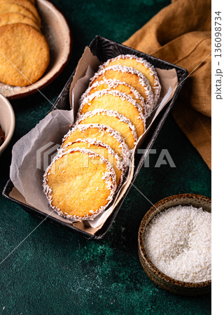 Alfajores, traditional Spanish sandwich cookies Alfajores, traditional Spanish sandwich cookies 136098734