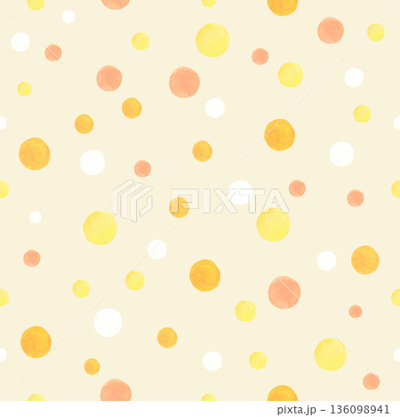 Summer Watercolor Polka Dot Seamless Pattern on Cream Summer Watercolor Polka Dot Seamless Pattern on Cream 136098941