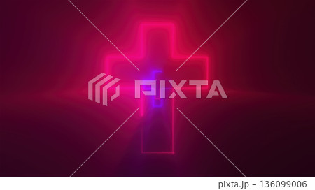 Fast neon crosses Tunnel. Computer generated 3d render 136099006