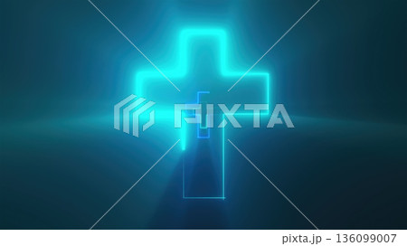 Fast neon crosses Tunnel. Computer generated 3d render 136099007