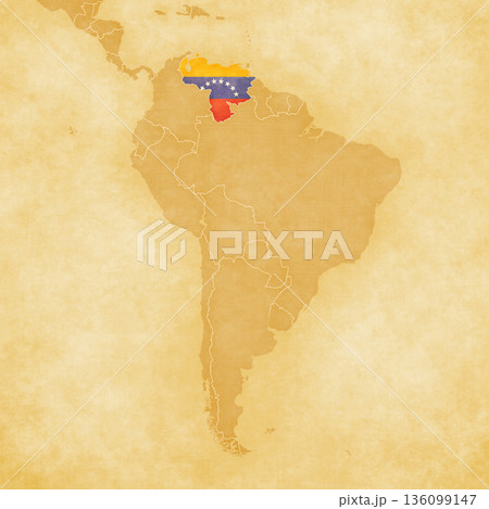 Ocher map of South America - Venezuela 136099147