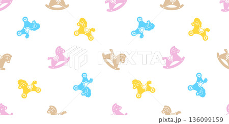 horse seamless pattern pony kid toy cartoon character vector doodle tile background repeat wallpaper wrapping paper illustration design scarf isolated 136099159
