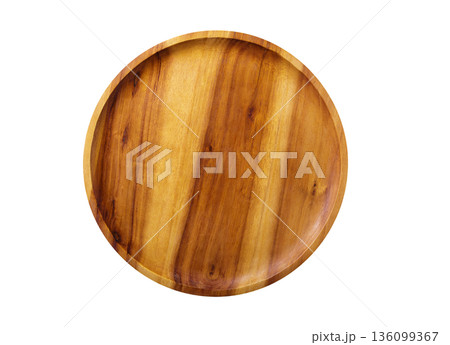 empty wooden plate isolated on white background 136099367