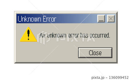 Retro computer error message window. Unknown system error alert dialog. Vintage UI vector illustration Retro computer error message window. Unknown system error alert dialog. Vintage UI vector illustration 136099452