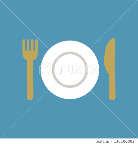 お皿とナイフとフォークのカラーアイコン 136100002