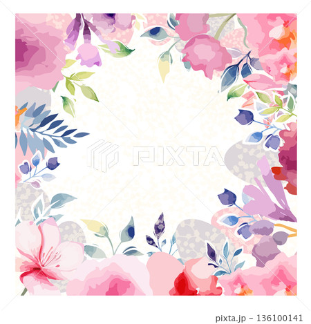 Delicate frame with pink flowers. Hand drawn. Not AI, vector illustration Delicate frame with pink flowers. Hand drawn. Not AI, vector illustration 136100141