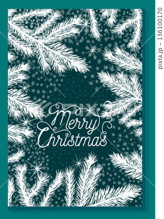 Frame with fir branches. Christmas card. hand drawing. Not AI. Vector illustration 136100170