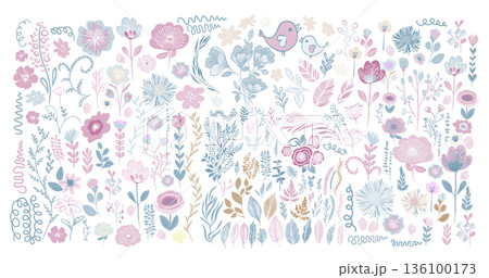 Set of different soft pastel colored vector flowers . hand drawn. Not AI, Vector illustration Set of different soft pastel colored vector flowers . hand drawn. Not AI, Vector illustration 136100173