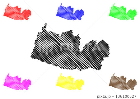 Corumbiara municipality (State of Rondonia, RO, Municipalities of Brazil, Federative Republic of Brazil) map vector illustration, scribble sketch Corumbiara map 136100327