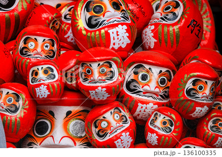 Symbol of determination, good luck charm in Japanese, Many traditional red Daruma doll at Katsuo-ji temple, Osaka, Japan. Symbol of determination, good luck charm in Japanese, Many traditional red Daruma doll at Katsuo-ji temple, Osaka, Japan. 136100335