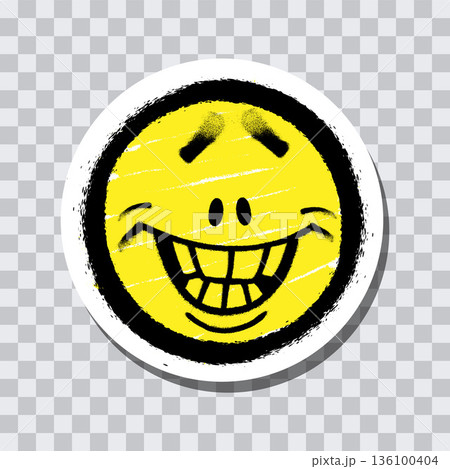 Graffiti emoticon. Smiling face painted spray paint on transparent background sticker. Vector illustration 136100404