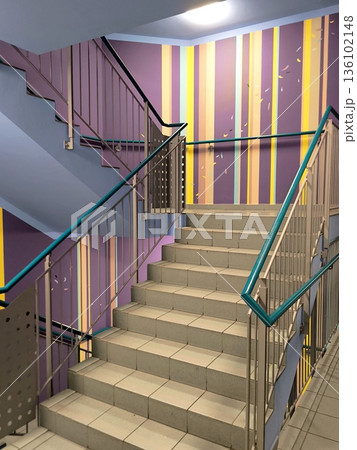 Staircase interior in blue and purple tones 136102148