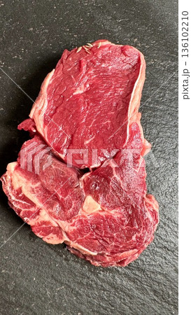 Pure Image Of Raw Meat, Minimalist Display Emphasizing Steak Brightness And Texture, Clean And Focused Visual Emphasizing Natural Qualities And Appealing Textures Of Raw Steak 136102210