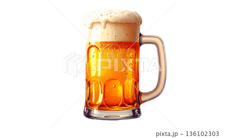 泡がたっぷりの生ビールジョッキのイラスト 136102303