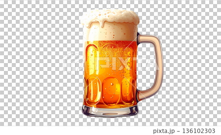 泡がたっぷりの生ビールジョッキのイラスト 136102303