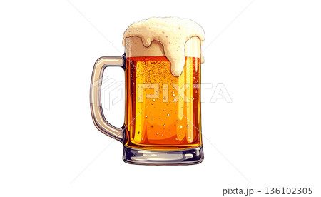 泡がたっぷりの生ビールジョッキのイラスト 136102305