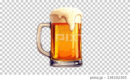 泡がたっぷりの生ビールジョッキのイラスト 136102305