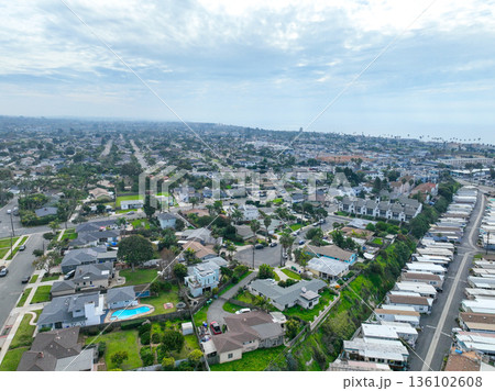 Aerial view of houses in Oceanside town in San Diego, California. USA 136102608