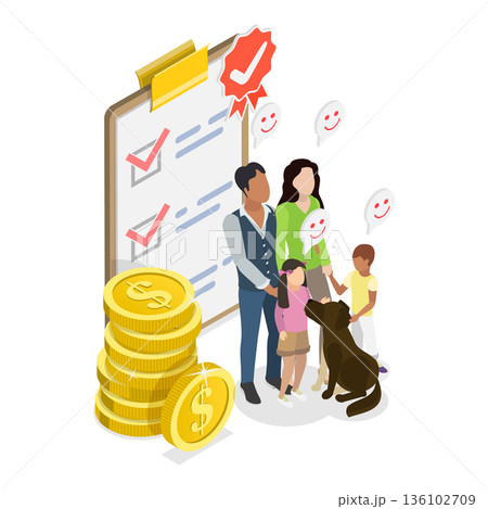 3D Isometric Flat Vector Illustration of Family Insurance, Social Security Benefits. Item 3 136102709