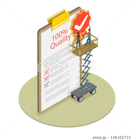 3D Isometric Flat Vector Illustration of Quality Management , Achieving International Certification For Business Professionals. Item 3 136102713