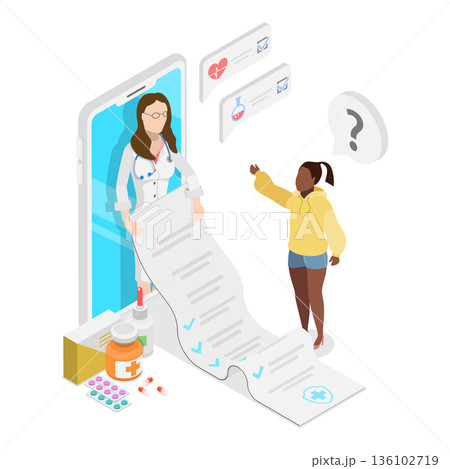 3D Isometric Flat Vector Illustration of Telemedicine, Future Medical Tech. Item 3 3D Isometric Flat Vector Illustration of Telemedicine, Future Medical Tech. Item 3 136102719