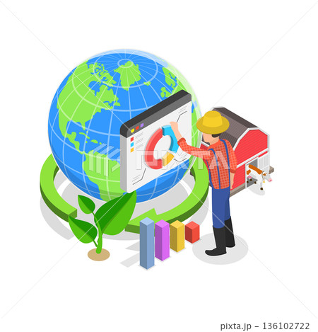 3D Isometric Flat Vector Illustration of Rainwater Harvesting, Conservation And Rehabilitation Farming System Concept. Item 1 136102722
