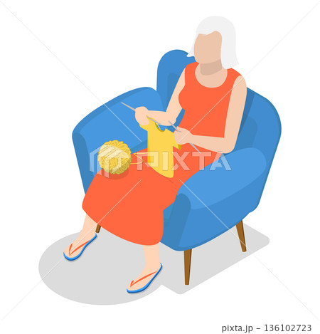 3D Isometric Flat Vector Illustration of Leisure Fun, Elderly Men And Women Enjoying Hobbies At Nursing Home. Item 2 136102723