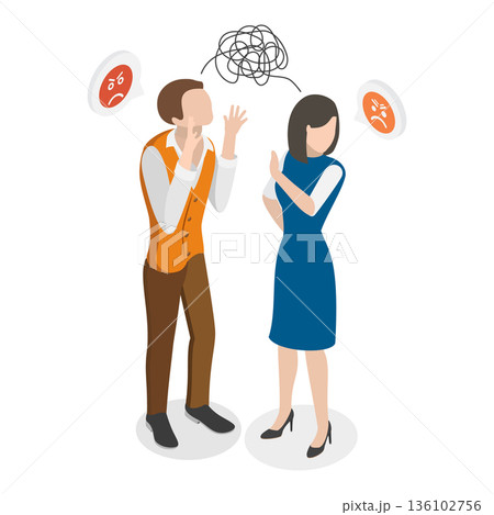 3D Isometric Flat Vector Illustration of Couple Conflict Scenes, Miscommunication And Understanding Issues. Item 3 136102756