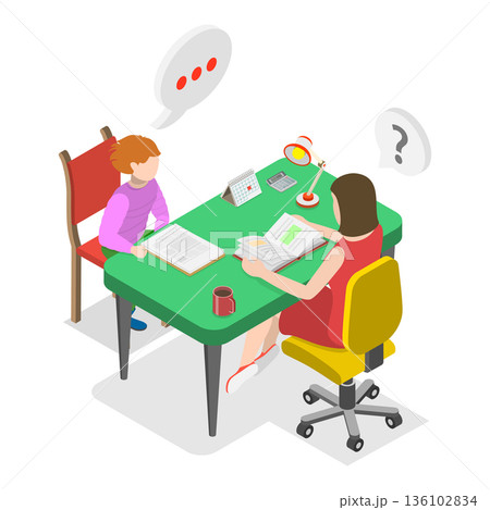 3D Isometric Flat Vector Illustration of Taking Care of Eldery and Kids, Scenes of Caregiver Services. Item 2 3D Isometric Flat Vector Illustration of Taking Care of Eldery and Kids, Scenes of Caregiver Services. Item 2 136102834