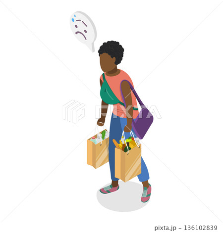 3D Isometric Flat Vector Illustration of Tiredness, Concept Of Exhaustion From Carrying Heavy Bags. Item 2 136102839