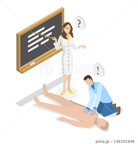3D Isometric Flat Vector Illustration of Healthcare Courses, Rescue Training. Item 2 136102846