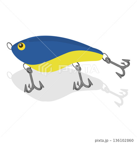 3D Isometric Flat Vector Illustration of Fishing Bait Collection, Fisherman Tackle and Artificial Fishes. Item 2 136102860