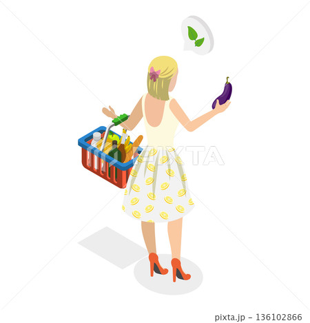 3D Isometric Flat Vector Illustration of Happy Shoppers, People Having Good Time in a Mall or Grocery Store. Item 5 136102866
