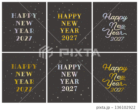 Happy New Year 2027のキラキラしたおしゃれなデザインセット 136102922