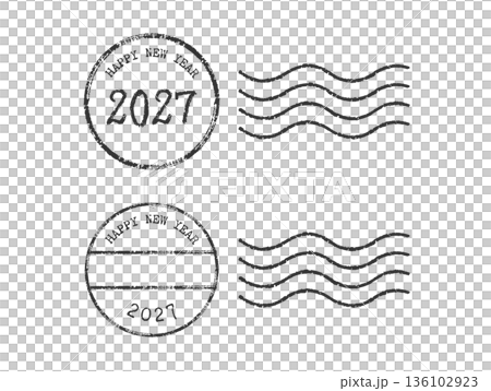A simple postmark-style design of the year 2027 and its letters. 136102923