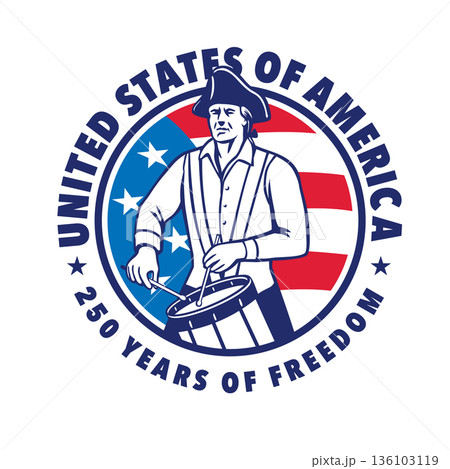 United States of America 250 Years of Freedom American Patriot Drummer Logo Retro United States of America 250 Years of Freedom American Patriot Drummer Logo Retro 136103119