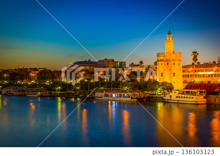 cityscape of Seville at night, Spain cityscape of Seville at night, Spain 136103123