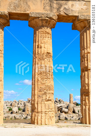 Selinunte site with ancient greek ruins, Sicily Selinunte site with ancient greek ruins, Sicily 136103181