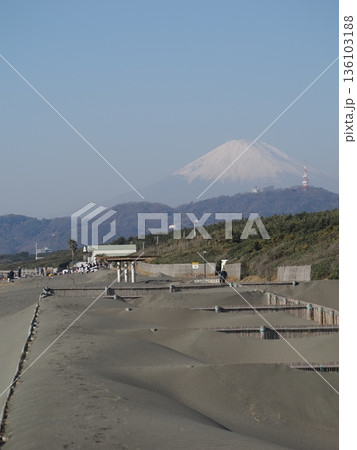 湘南の海岸と富士山 136103188