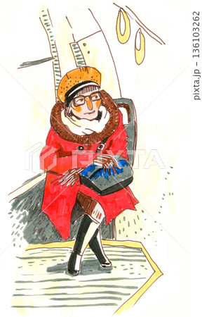 Woman Wearing Red Coat on Public Transport 136103262