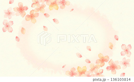 桜 水彩 背景 フレーム 春 コピースペース 円形 イラスト 136103814