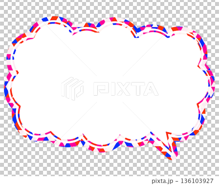 ステンドグラス風吹き出し　三角形模様　細長い雲形 136103927