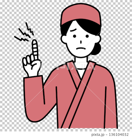 A female waitress at a Japanese restaurant with an injured finger A female waitress at a Japanese restaurant with an injured finger 136104032