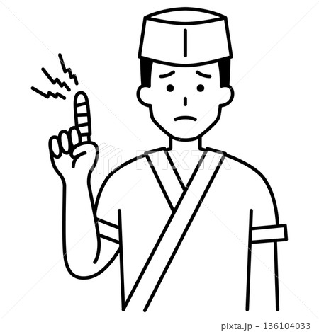 指を怪我している和食屋の男性店員 136104033