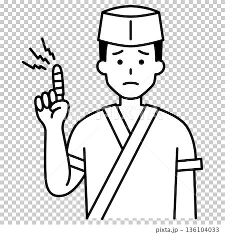 指を怪我している和食屋の男性店員 136104033