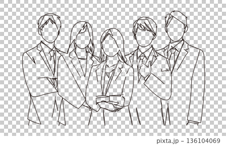 ビジネスパーソンの集合の線画イラスト素材 136104069